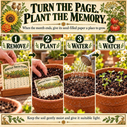 ⏰BLACK FRIDAY FLASH SALE 50% OFF🌱 2027 Heirloom Garden Plantable Seed Calendar | 12 Plantable Months with Vintage Botanical Art & Wooden Stand 🌼