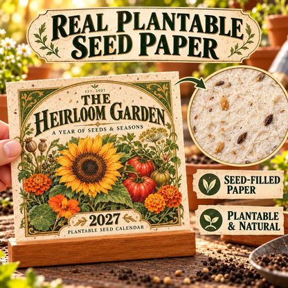 ⏰BLACK FRIDAY FLASH SALE 50% OFF🌱 2027 Heirloom Garden Plantable Seed Calendar | 12 Plantable Months with Vintage Botanical Art & Wooden Stand 🌼