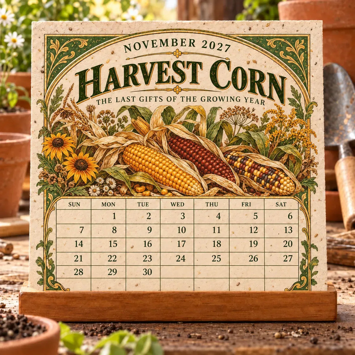 ⏰BLACK FRIDAY FLASH SALE 50% OFF🌱 2027 Heirloom Garden Plantable Seed Calendar | 12 Plantable Months with Vintage Botanical Art & Wooden Stand 🌼