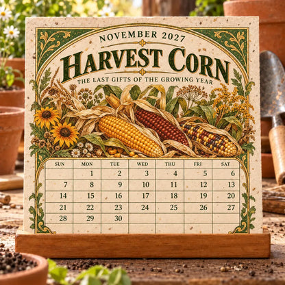 ⏰BLACK FRIDAY FLASH SALE 50% OFF🌱 2027 Heirloom Garden Plantable Seed Calendar | 12 Plantable Months with Vintage Botanical Art & Wooden Stand 🌼