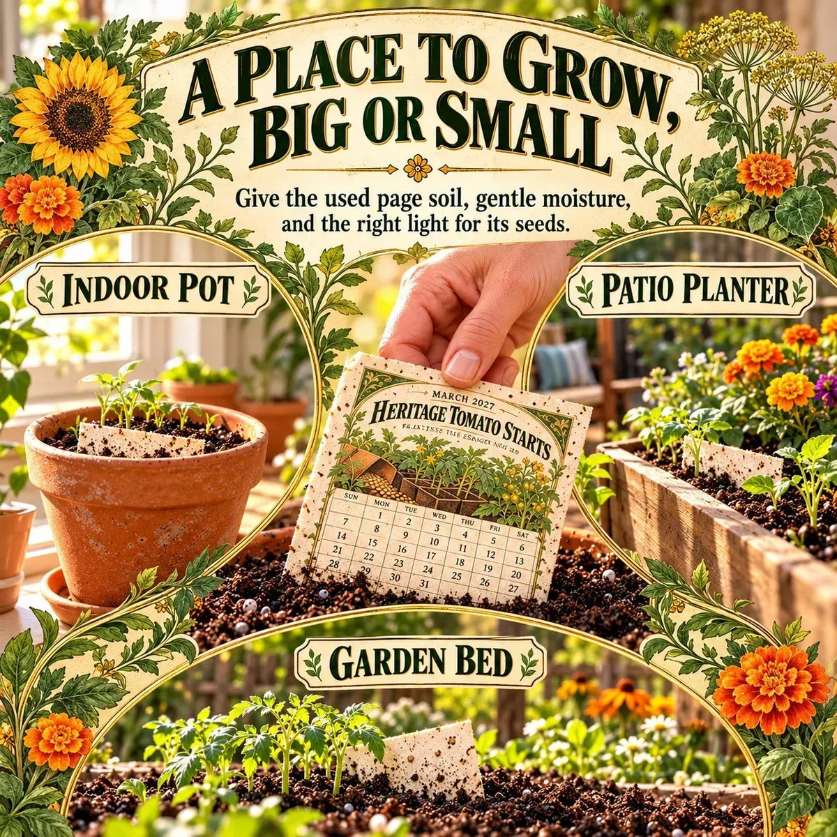 ⏰BLACK FRIDAY FLASH SALE 50% OFF🌱 2027 Heirloom Garden Plantable Seed Calendar | 12 Plantable Months with Vintage Botanical Art & Wooden Stand 🌼