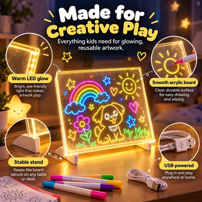 🌈✨ Magic LED Light-Up Drawing Board 🎨💡 Reusable Glow Art Kit for Kids 🖍️🌟 Colorful Doodle & Tracing Board 🎁🎄 Fun Creative Gift for Boys & Girls
