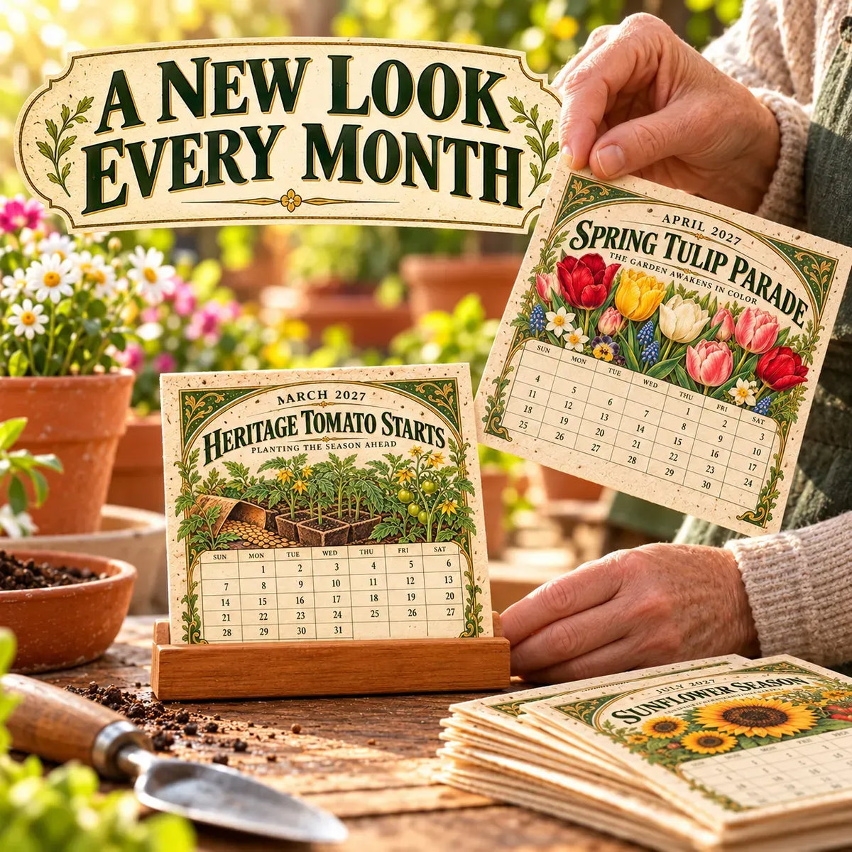 ⏰BLACK FRIDAY FLASH SALE 50% OFF🌱 2027 Heirloom Garden Plantable Seed Calendar | 12 Plantable Months with Vintage Botanical Art & Wooden Stand 🌼