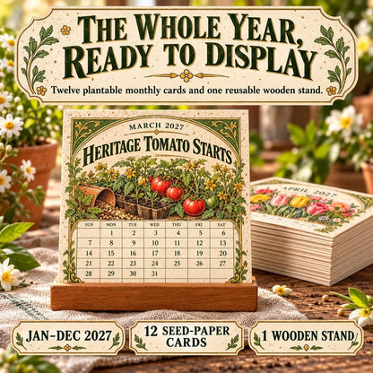 ⏰BLACK FRIDAY FLASH SALE 50% OFF🌱 2027 Heirloom Garden Plantable Seed Calendar | 12 Plantable Months with Vintage Botanical Art & Wooden Stand 🌼