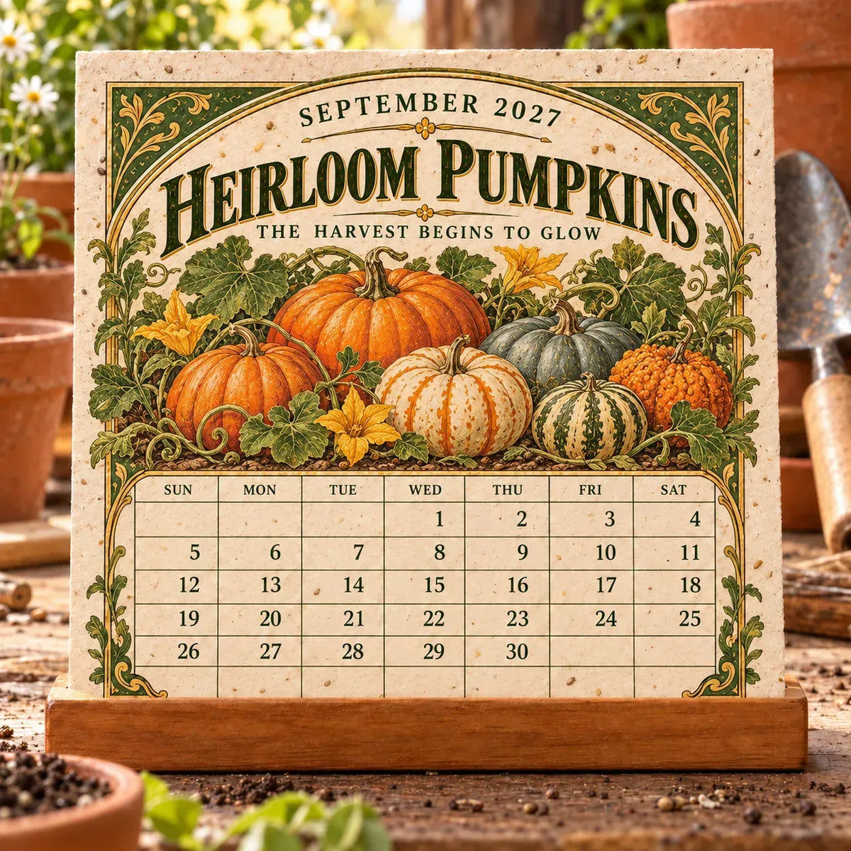 ⏰BLACK FRIDAY FLASH SALE 50% OFF🌱 2027 Heirloom Garden Plantable Seed Calendar | 12 Plantable Months with Vintage Botanical Art & Wooden Stand 🌼