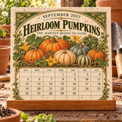 ⏰BLACK FRIDAY FLASH SALE 50% OFF🌱 2027 Heirloom Garden Plantable Seed Calendar | 12 Plantable Months with Vintage Botanical Art & Wooden Stand 🌼