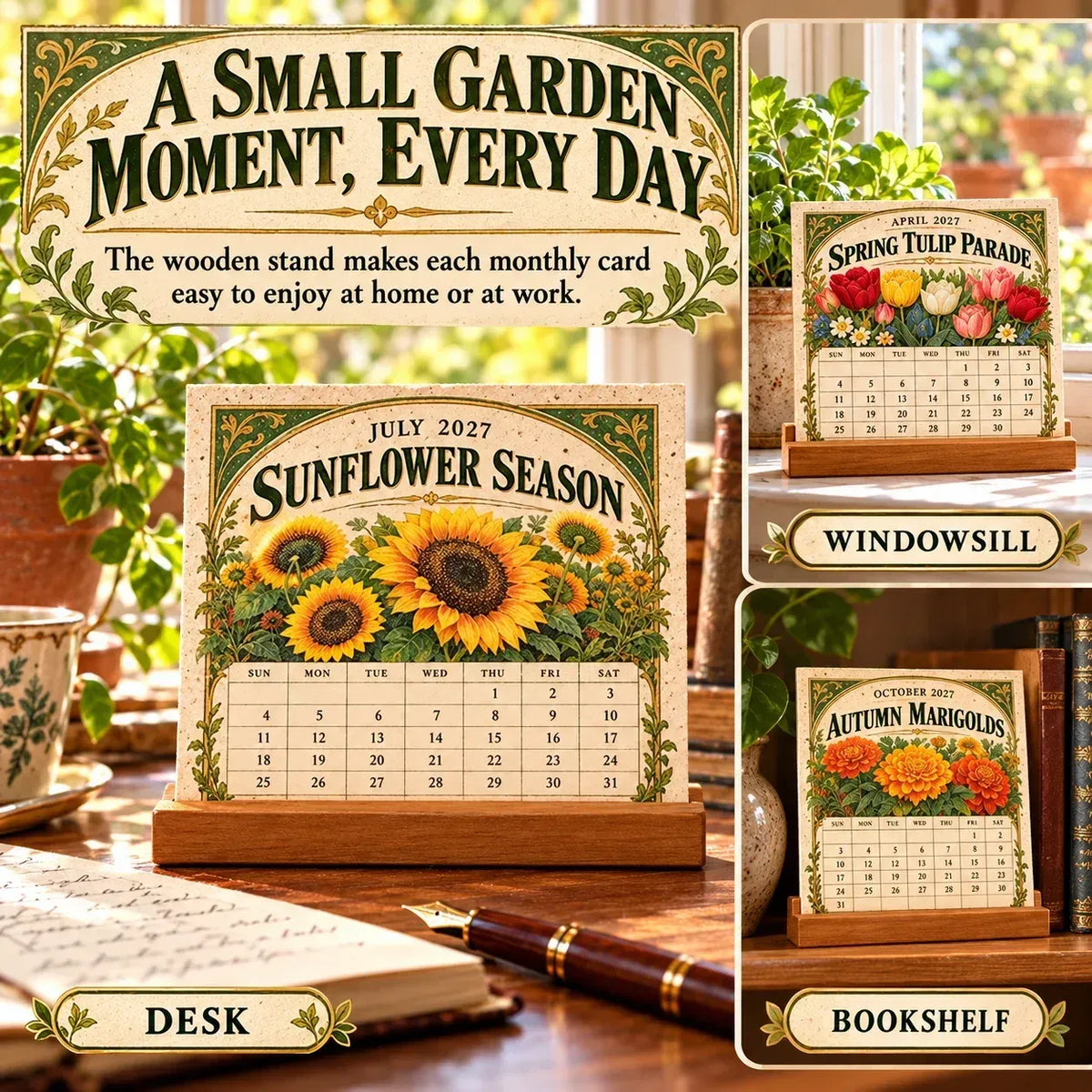 ⏰BLACK FRIDAY FLASH SALE 50% OFF🌱 2027 Heirloom Garden Plantable Seed Calendar | 12 Plantable Months with Vintage Botanical Art & Wooden Stand 🌼