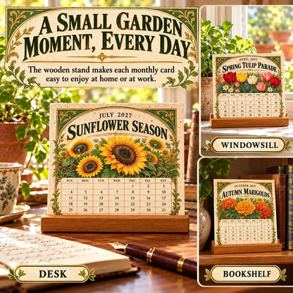 ⏰BLACK FRIDAY FLASH SALE 50% OFF🌱 2027 Heirloom Garden Plantable Seed Calendar | 12 Plantable Months with Vintage Botanical Art & Wooden Stand 🌼