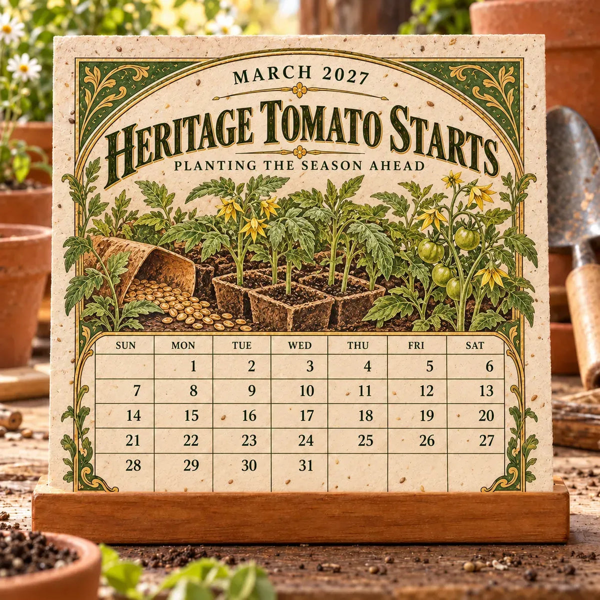 ⏰BLACK FRIDAY FLASH SALE 50% OFF🌱 2027 Heirloom Garden Plantable Seed Calendar | 12 Plantable Months with Vintage Botanical Art & Wooden Stand 🌼
