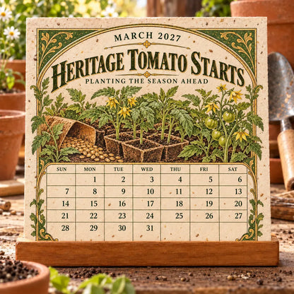 ⏰BLACK FRIDAY FLASH SALE 50% OFF🌱 2027 Heirloom Garden Plantable Seed Calendar | 12 Plantable Months with Vintage Botanical Art & Wooden Stand 🌼