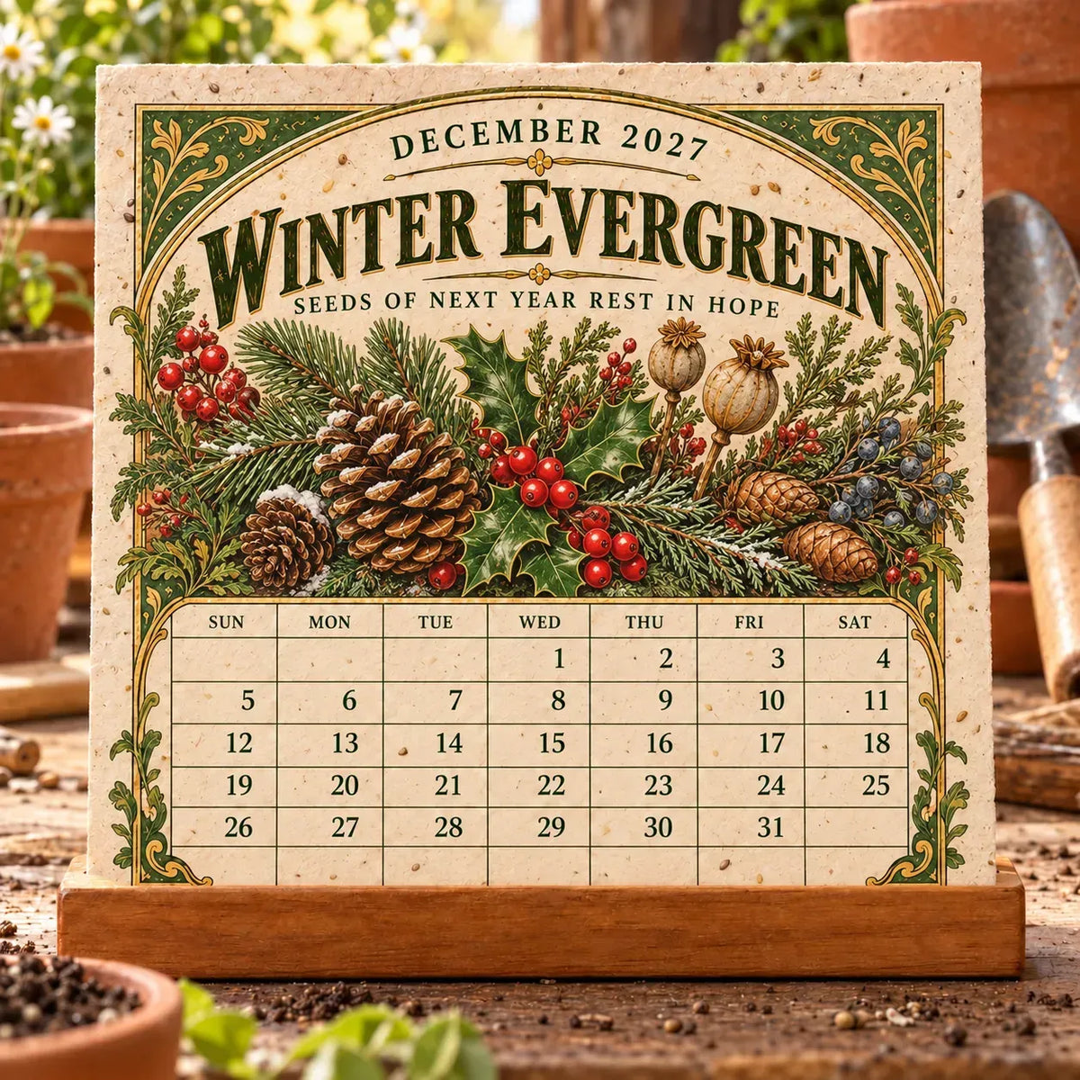 ⏰BLACK FRIDAY FLASH SALE 50% OFF🌱 2027 Heirloom Garden Plantable Seed Calendar | 12 Plantable Months with Vintage Botanical Art & Wooden Stand 🌼