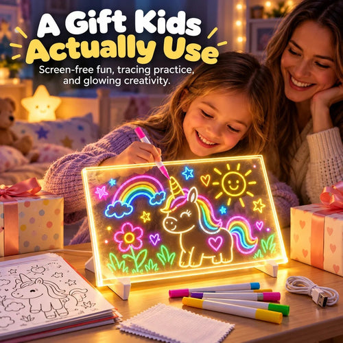 🌈✨ Magic LED Light-Up Drawing Board 🎨💡 Reusable Glow Art Kit for Kids 🖍️🌟 Colorful Doodle & Tracing Board 🎁🎄 Fun Creative Gift for Boys & Girls