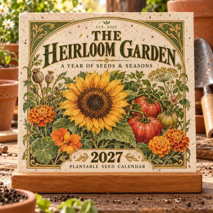 ⏰BLACK FRIDAY FLASH SALE 50% OFF🌱 2027 Heirloom Garden Plantable Seed Calendar | 12 Plantable Months with Vintage Botanical Art & Wooden Stand 🌼