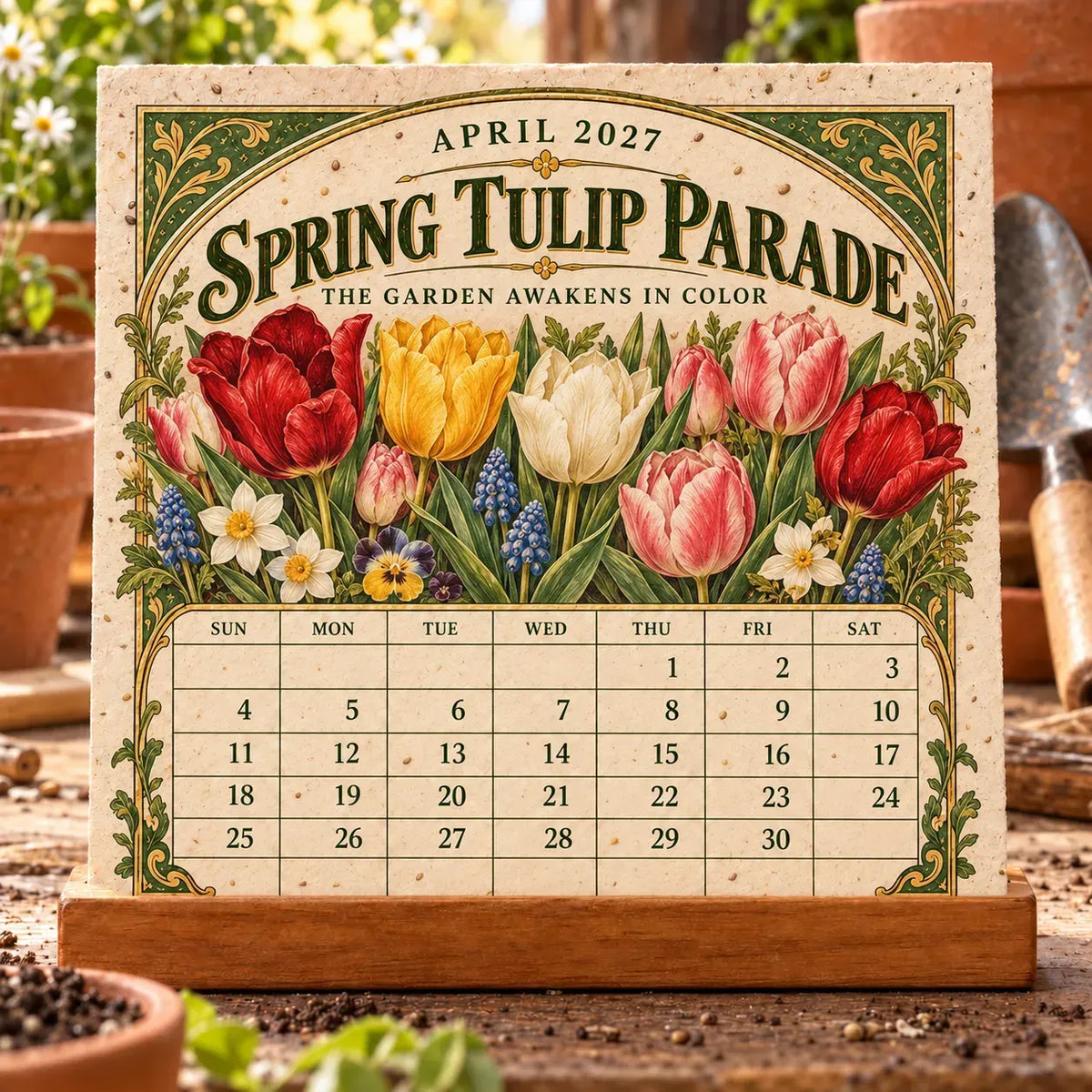 ⏰BLACK FRIDAY FLASH SALE 50% OFF🌱 2027 Heirloom Garden Plantable Seed Calendar | 12 Plantable Months with Vintage Botanical Art & Wooden Stand 🌼
