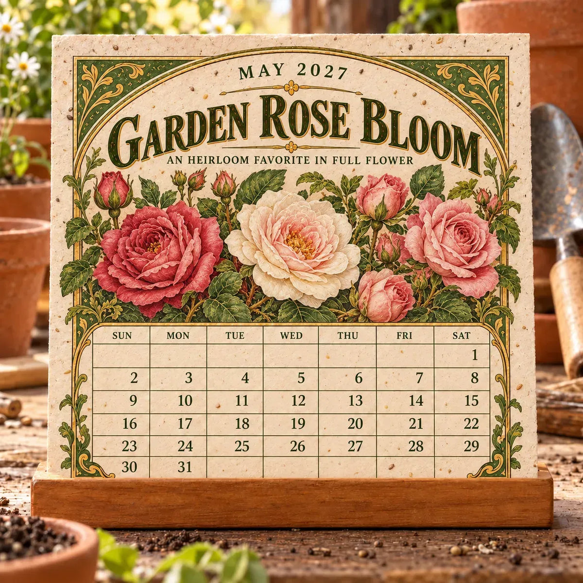 ⏰BLACK FRIDAY FLASH SALE 50% OFF🌱 2027 Heirloom Garden Plantable Seed Calendar | 12 Plantable Months with Vintage Botanical Art & Wooden Stand 🌼